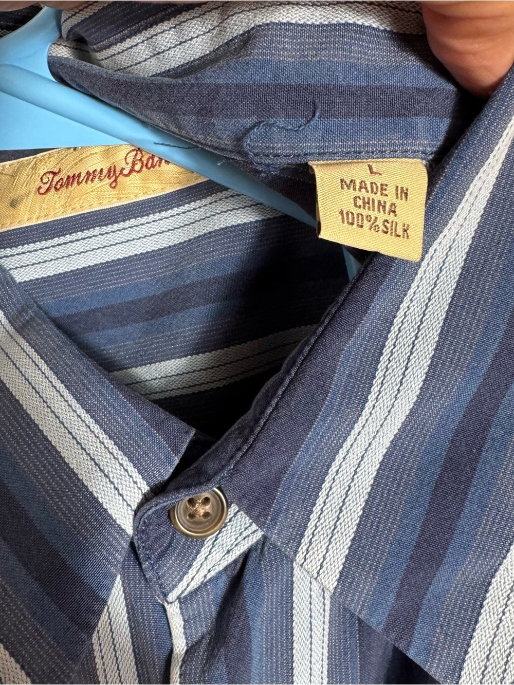 Tommy Bahama 100% Silk Striped Button Down Shirt Blue Men’s LG - Picture 4 of 8
